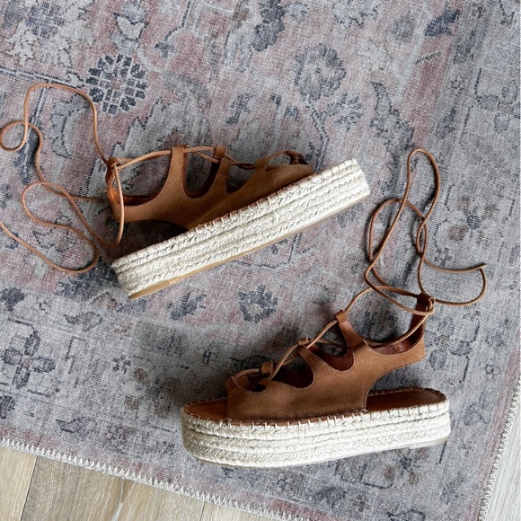 ALOHAS Suede Lace-Up Espadrille Platform Gladiator Sandals – Tan, Size 39 (US 8) - Picture 6 of 9